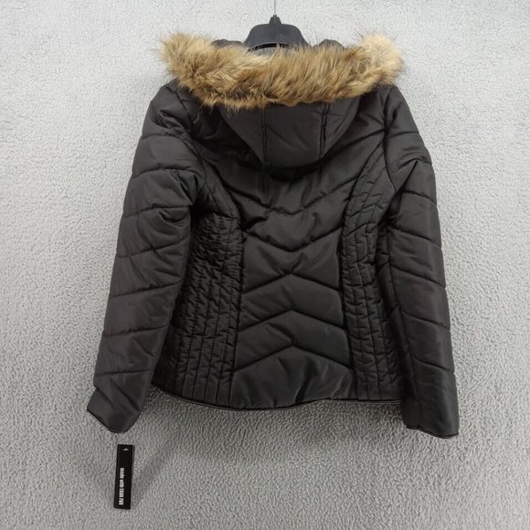 Celebrity Pink Coat Womens‎ Small Black Fitted Streetwear Quilted Faux Fur Hood - Picture 5 of 10